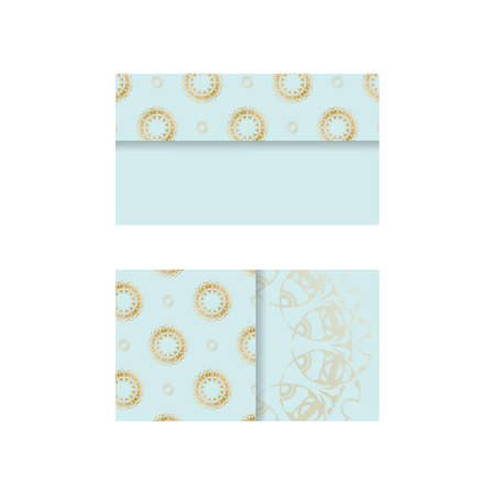 Business card in aquamarine color with luxurious gold ornaments for your business.のイラスト素材