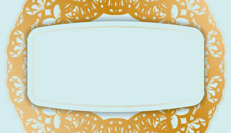 Baner in aquamarine color with Greek gold ornaments and a place under the logoのイラスト素材