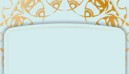 Baner in aquamarine color with a luxurious gold pattern and space for your logo or textのイラスト素材