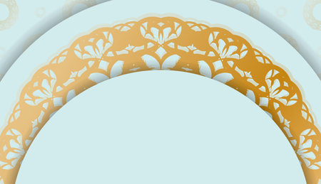 Baner in aquamarine color with luxurious gold ornaments and space for textのイラスト素材