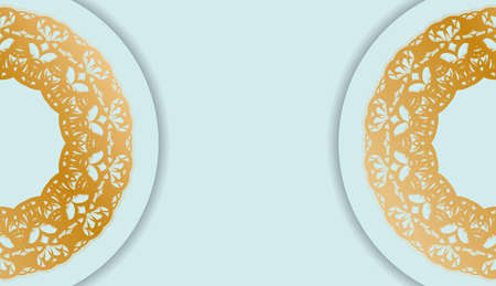 Aquamarine banner with vintage gold pattern and text space