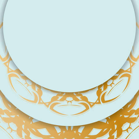Leaflet in aquamarine color with luxurious gold pattern is ready for print.のイラスト素材