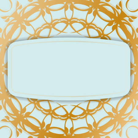 Brochure in aquamarine color with luxurious gold pattern is ready to print.のイラスト素材