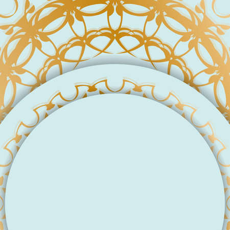 Aquamarine greeting card with Indian gold ornaments for your design.のイラスト素材
