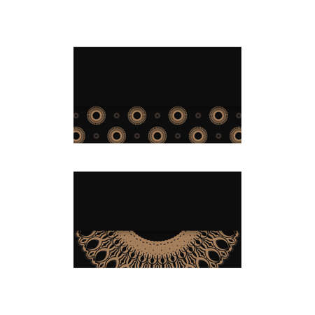 Black business card with brown mandala pattern for your brand.のイラスト素材
