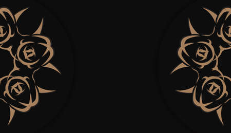 Baner of black color with mandala brown ornament for design under logo or textのイラスト素材