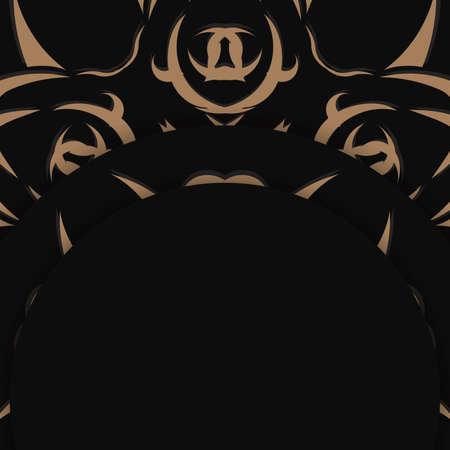 Black brochure with brown mandala ornaments ready for printing.のイラスト素材