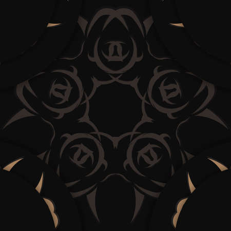 Black color brochure with brown mandala pattern for your design.