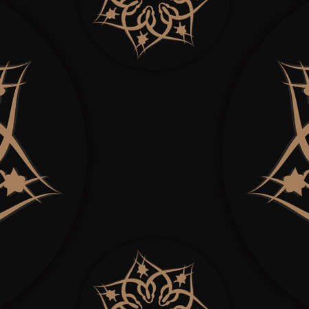 Greeting card in black color with antique brown ornament is ready for printing.