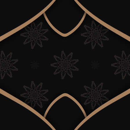 Greeting card in black color with abstract brown ornament prepared for printing.