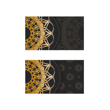Black business card with greek gold pattern for your brand.のイラスト素材