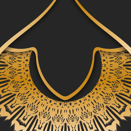 Postcard in black with abstract gold ornaments prepared for typography.のイラスト素材
