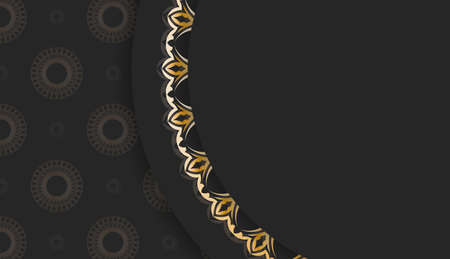 Baner of black color with abstract gold ornament for design under your textのイラスト素材