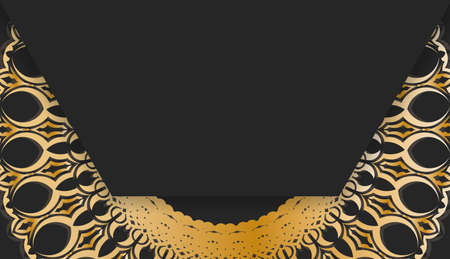 Baner of black color with a mandala with a gold ornament and a place for your textのイラスト素材