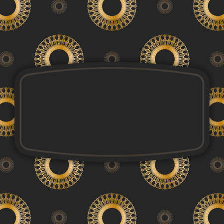 Black card with mandala gold pattern for your brand.のイラスト素材