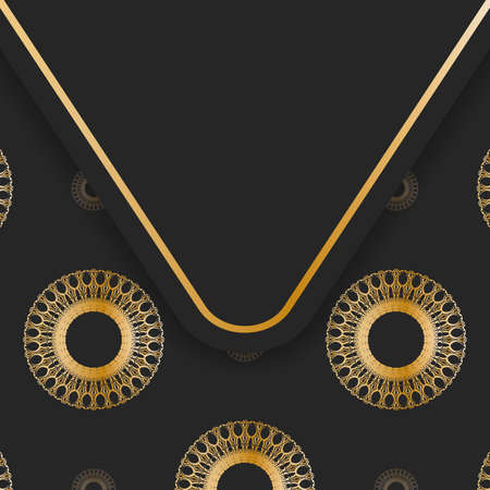 Postcard in black color with a mandala in a gold pattern is prepared for printing.のイラスト素材