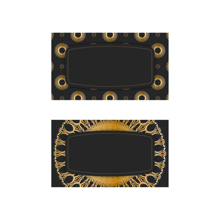 Black business card with mandala gold ornament for your business.のイラスト素材