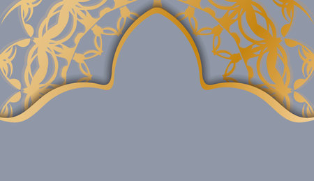 Banner of gray color with a mandala with a gold ornament and a place for your textのイラスト素材