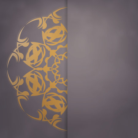 Postcard template in brown with Indian gold pattern prepared for typography.のイラスト素材