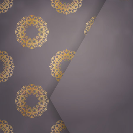 Greeting leaflet in brown color with mandala gold ornament for your design.のイラスト素材