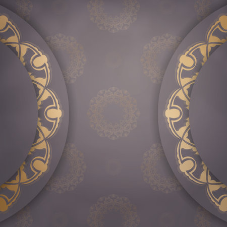 Greeting flyer in brown color with a mandala in gold pattern prepared for printing.のイラスト素材