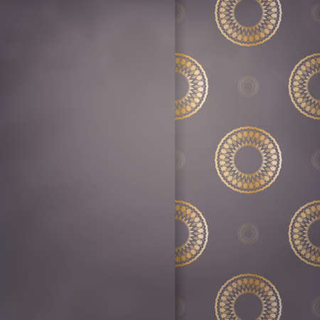 Greeting Brochure in brown color with abstract gold ornament for your congratulations.のイラスト素材