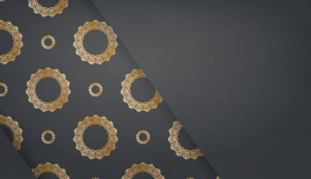 Black banner template with vintage gold ornament and space for your textのイラスト素材