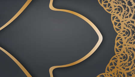 Black banner template with vintage gold pattern and place under your textのイラスト素材