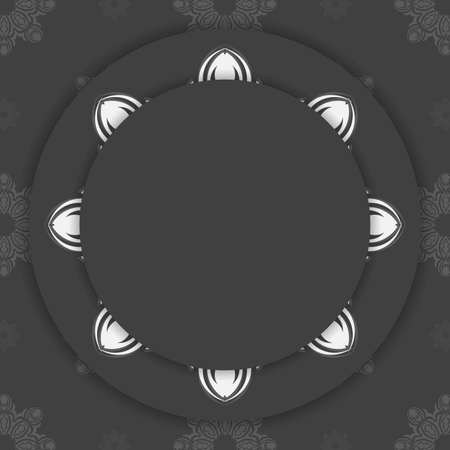 A postcard in black with a mandala in a white pattern prepared for typography.のイラスト素材
