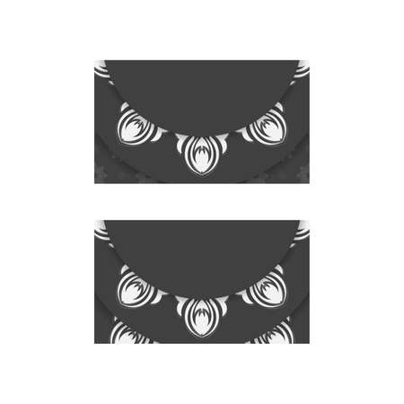 Black business card with mandala white pattern for your personality.のイラスト素材