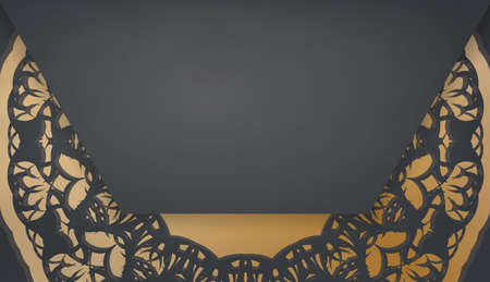 Black color banner template with abstract gold pattern for design under the text