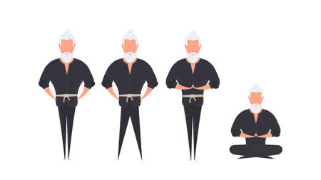 A man in a black kimono. Kung Fu master. Isolated on white background. Vector.のイラスト素材