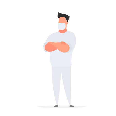 A medic in a white suit. Doctor in a medical mask. Isolated. Vector.のイラスト素材