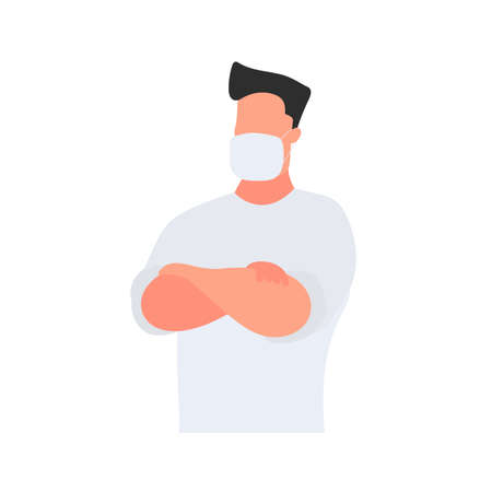 A medic in a white suit. Doctor in a medical mask. Isolated. Vector.のイラスト素材