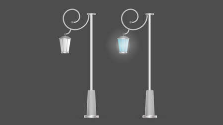 A set of Metallic lanterns that shine. Lamp post with realistic light. Vector.のイラスト素材
