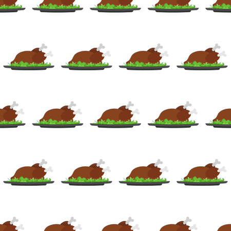 Seamless pattern Roasted turkey on a dish with lettuce. Fried chicken. Good for Thanksgiving theme design. Vector.のイラスト素材
