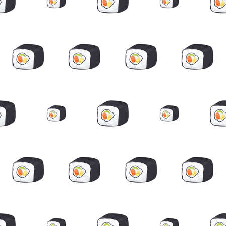 Seamless pattern with sushi. Background with rolls. Suitable for backgrounds, postcards, and wrapping paper. Vector.のイラスト素材