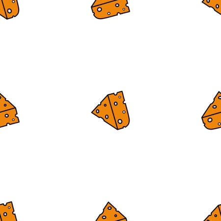 Seamless patterns. Cheese icon in flat style. Cheese with holes. Suitable for backgrounds, postcards, and wrapping paper. Vector.のイラスト素材