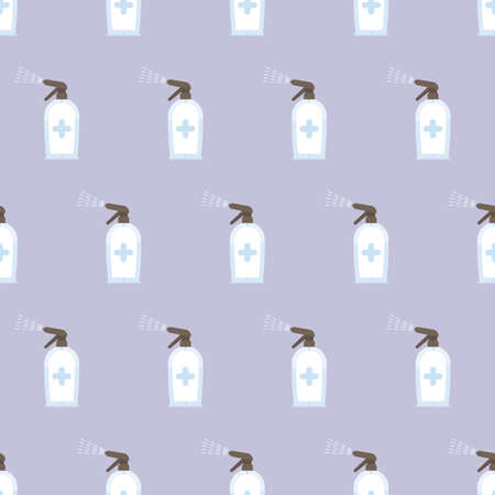 Spray bottle seamless pattern. Sanitizer in a flat style. Suitable for backgrounds, postcards, and wrapping paper. Vector.のイラスト素材