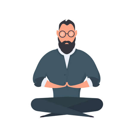 The businessman is sitting in the lotus position. The man is meditating. Isolated. Vector.のイラスト素材