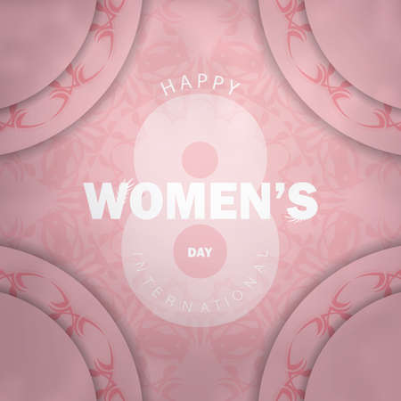 Festive card 8 march pink with abstract patternのイラスト素材