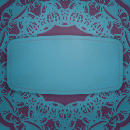 Greeting Brochure in turquoise color with mandala in purple pattern prepared for typography.のイラスト素材