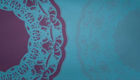 Turquoise banner template with abstract purple pattern and place for logo or text