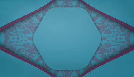 Turquoise banner template with luxurious purple ornament for design under your logo or text