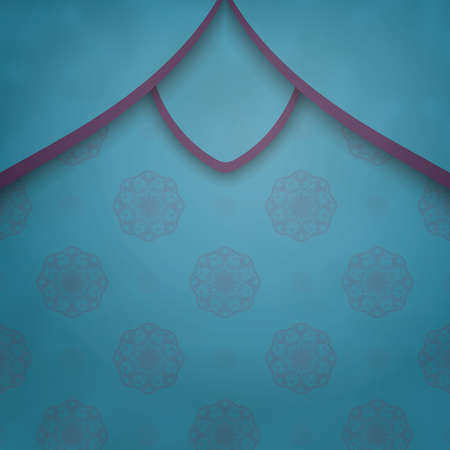 Turquoise postcard with Greek purple ornaments for your design.のイラスト素材