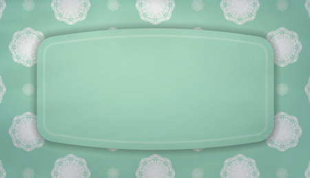 Background in mint color with antique white ornaments and space for your textのイラスト素材