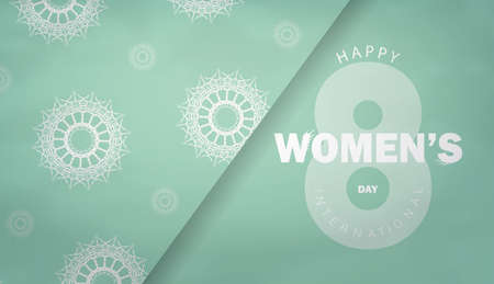 Flyer 8 march international women's day mint color with vintage white ornament