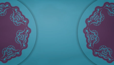 Greeting card in green with Greek purple ornaments for your brand.のイラスト素材