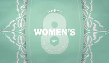 Holiday flyer 8 march international womens day mint color with vintage white patternのイラスト素材