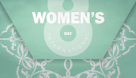 March 8th Festive Brochure in mint color with winter white ornamentのイラスト素材